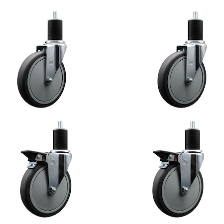 Service Caster 6'' Thermoplastic Rubber Wheel Swivel 1-3/4'' Expanding Stem Caster Set 2 Brakes, 4PK SCC-EX20S614-TPRB-2-PLB-2-134
